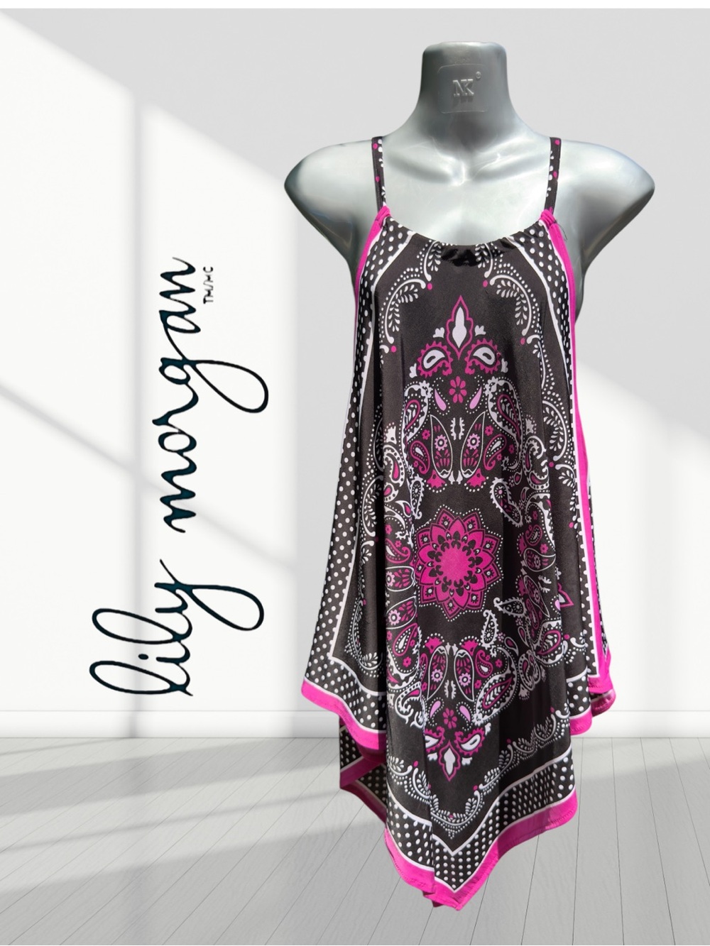 Lilly Pulitzer Black & Hot Pink Paisley Handkerchief Slip Dress